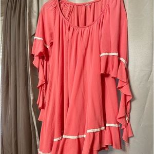 Women's Coral Ruffle Top